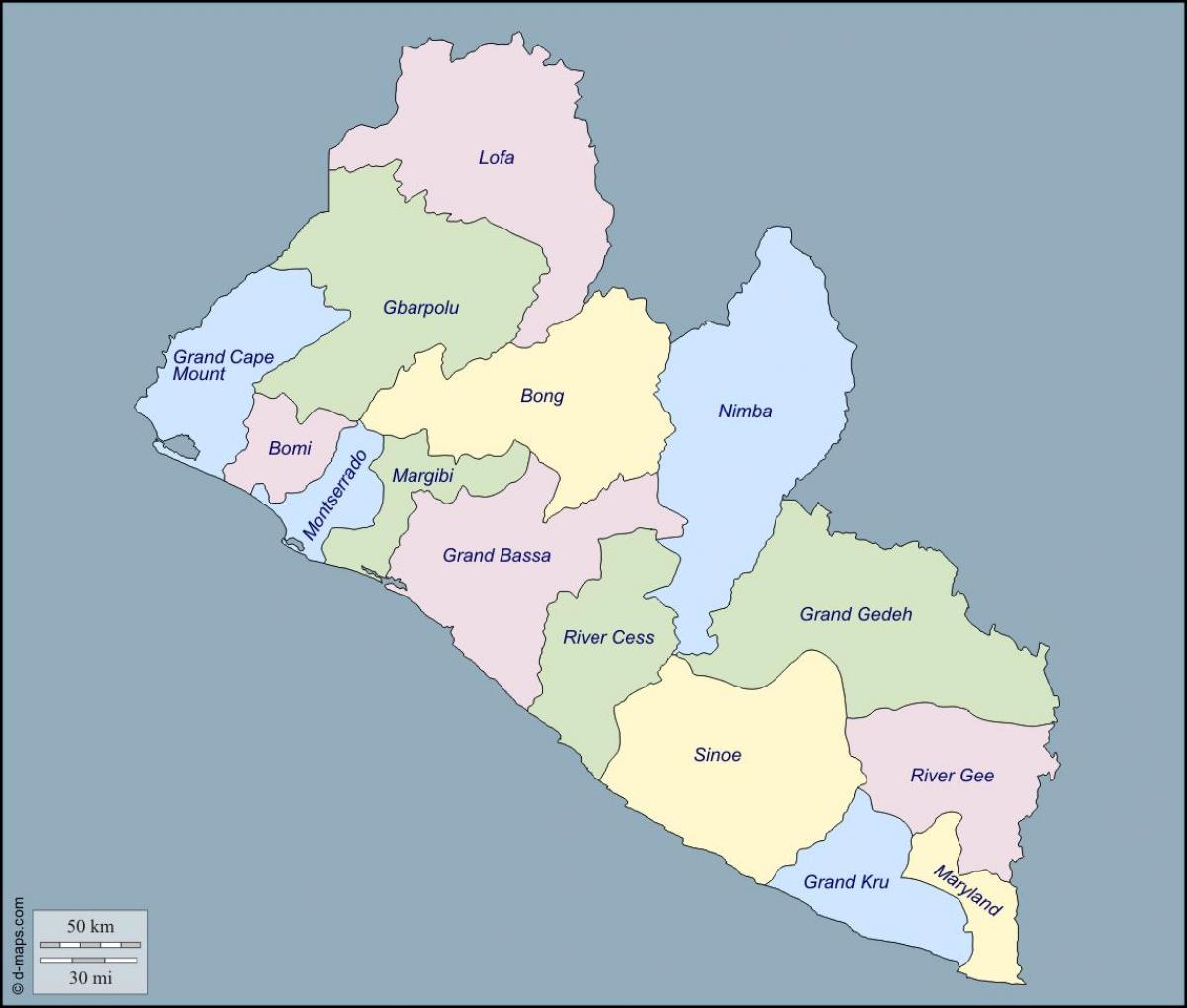 carte des comtés du Libéria