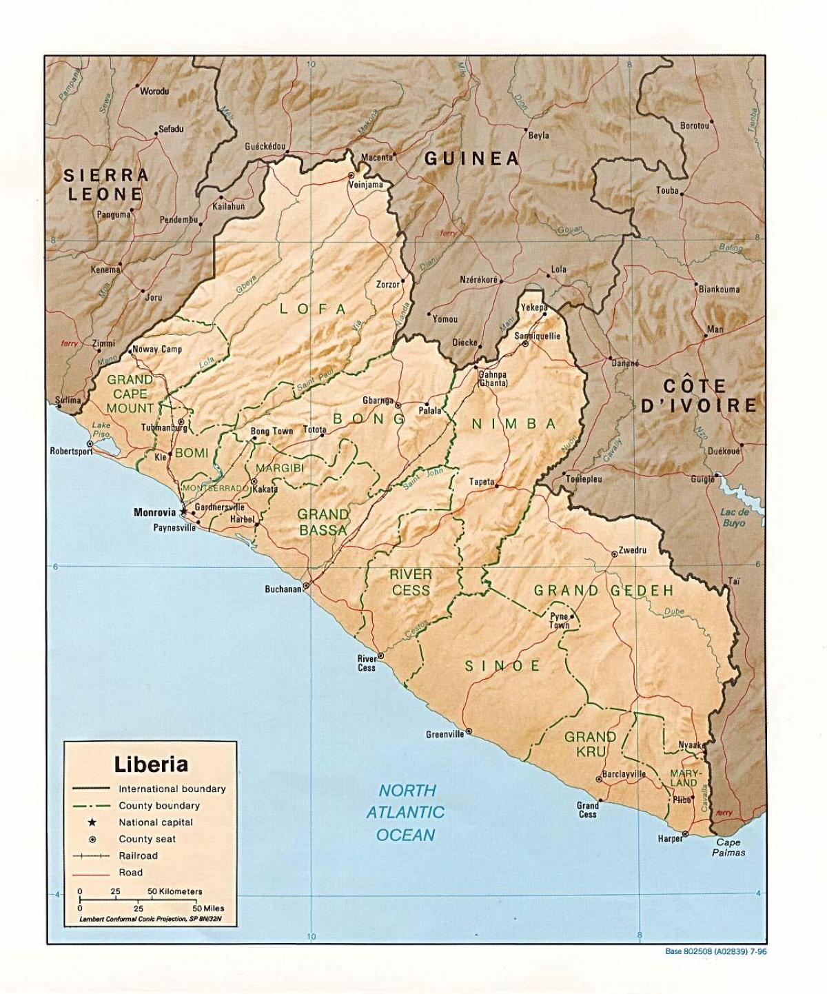 dessinez la carte en relief du Libéria
