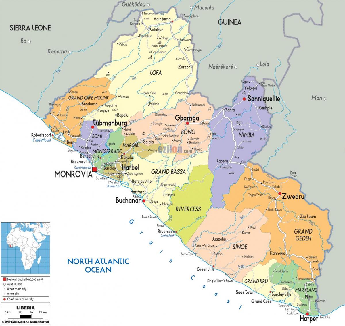 carte du Liberia pays